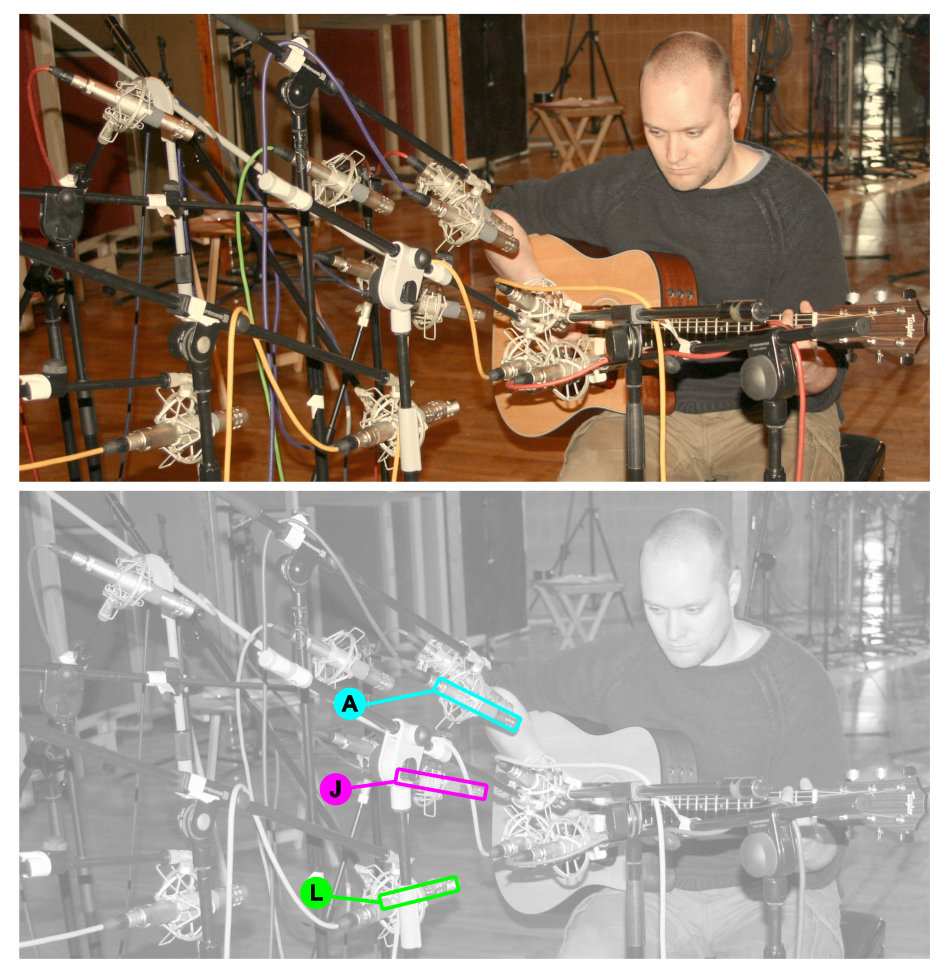 Acoustic guitar multimic setup 1: vertical spotlight sweep